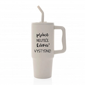 PRÁCE NEUTEČE, KÁVA VYSTYDNE! - béžový cestovní termohrnek 900 ml