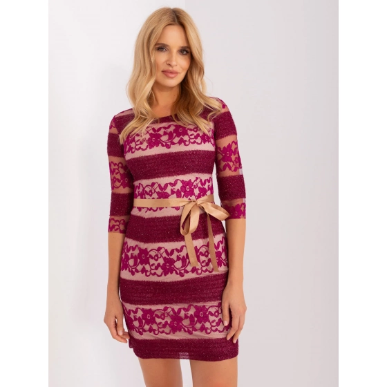 Dámske šaty LK SK 507231.71P Vínová s béžovou - Lakerta