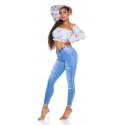 Dámsky sexy volánikový top Carmen T80149 Ružová s kvetinovým vzorom - Style fashion