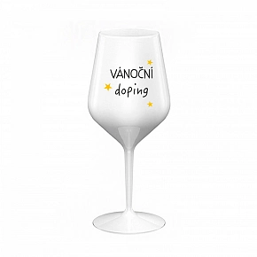VÁNOČNÍ DOPING - bílá nerozbitná sklenice na víno 470 ml