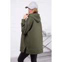 Dámska zateplená mikina s kapucňou 9380 Khaki zelená - K-Fashion