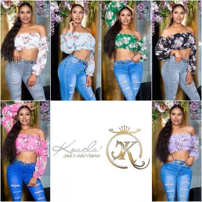 Dámsky sexy volánikový top Carmen T80149 Ružová s kvetinovým vzorom - Style fashion