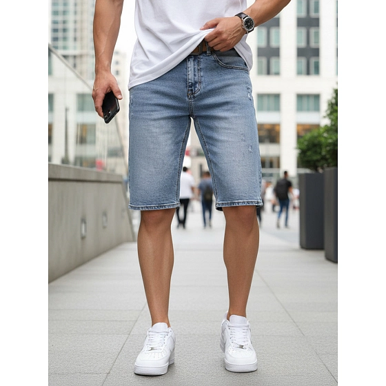 Spodenki męskie jeansowe z paskiem niebieskie FashionStreet SX2577