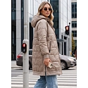 Długa kurtka damska pikowana z kapturem beżowa FashionStreet TY5810