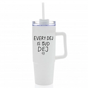EVERY DEJ IS GUD DEJ - bílý cestovní hrnek s průhledným víčkem 900 ml  