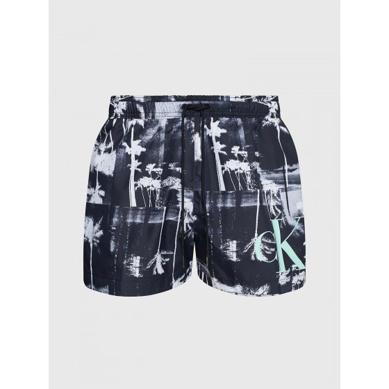 Pánske plavky KM0KM00968 0GL čiernobiele s palmami - Calvin Klein