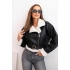 Dámska bunda pilotka z ekokože s kožušinou a opaskom 34094 čierna - Kesi
