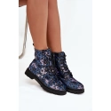 Dámske zateplené členkové topánky 57C1052 Tmavomodrá vzor - Artiker