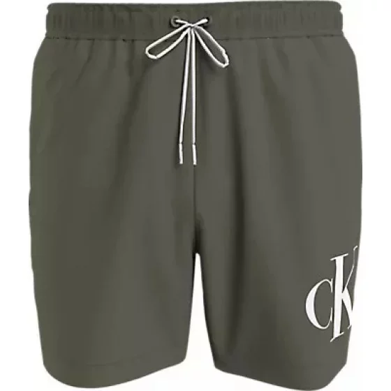 Pánske plavky MEDIUM DRAWSTRING KM0KM01003 LDY olivovo zelené - Calvin Klein