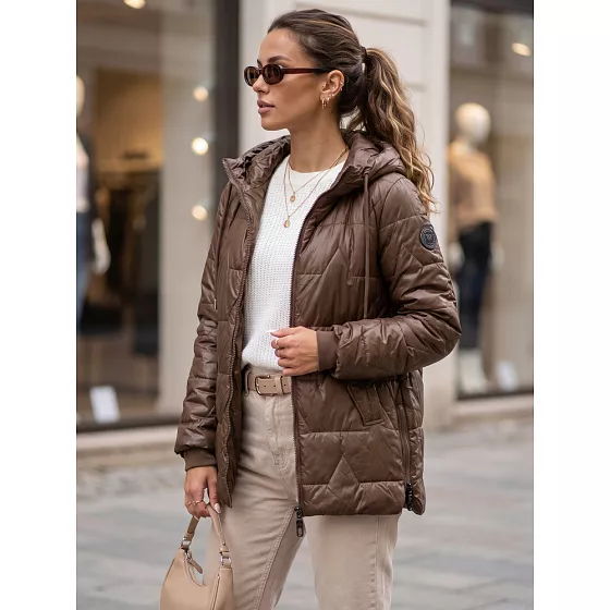 Kurtka damska przejściowa pikowana z kapturem brązowa FashionStreet TY5800