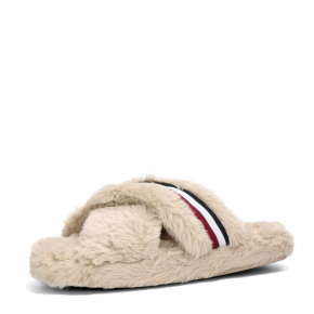 Domáce šľapky Ful Cross Strap W FW0FW07551 ABO Béžová - Tommy Hilfiger