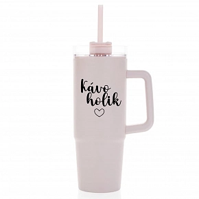 KÁVOHOLIK - růžový cestovní termohrnek s průhledným víčkem 900 ml KÁVOHOLIK - růžový cestovní termohrnek s průhledným víčkem 900 ml
