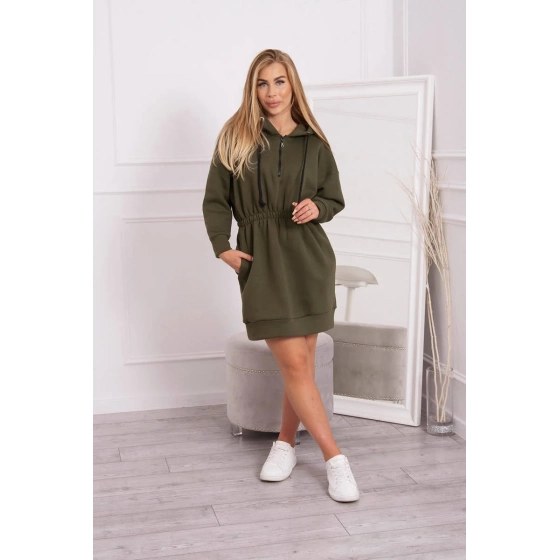 Dámske šaty s kapucňou 68470 Kaki zelená - K-Fashion