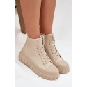 Dámske zateplené členkové tenisky na platforme SS274535 Svetlo béžová - Big Star