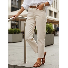 Jeansy damskie regular fit wysoki stan ecru FashionStreet UY2987