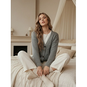 Sweter damski rozpinany KNITVIA jasnoszary FashionStreet MY2401