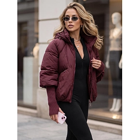 Kurtka damska zimowa pikowana z kapturem bordowa FashionStreet TY5898