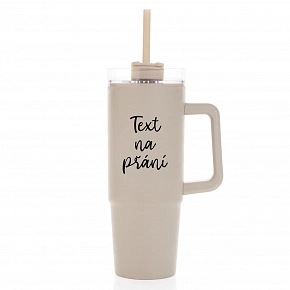 TEXT NA PŘÁNÍ - béžový cestovní termohrnek s průhledným víčkem 900 ml  