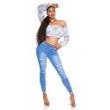 Dámsky sexy volánikový top Carmen T80149 Ružová s kvetinovým vzorom - Style fashion
