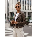 Kurtka damska skórzana ramoneska brązowa FashionStreet TY5541