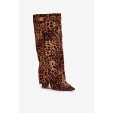 Dámské kozačky na podpatku 9501 Hnědá vzor - Step in style