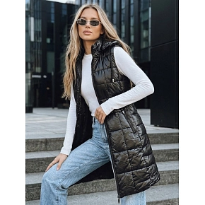 Kamizelka damska pikowana z kapturem czarna FashionStreet TY5257
