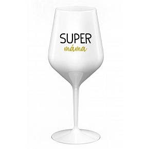 SUPER MÁMA - bílá nerozbitná sklenice na víno 470 ml