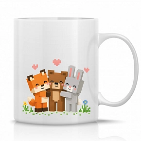 PIXELOVÁ ZVÍŘÁTKA - klasický bílý keramický hrníček 300 ml PIXELOVÁ ZVÍŘÁTKA - klasický bílý keramický hrníček 300 ml