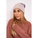 Dámska zateplená čiapka Alice K248 Béžová s fialovou - Oliwier