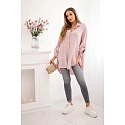 Bavlnená mušelínová košeľa Plus Size 65622 púdrovo ružová - Kesi