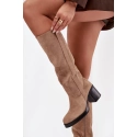 Dámske čižmy na podpätku LH-8 Béžová - JOIa shoes