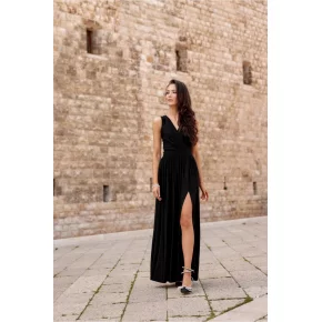 Dámske dlhé šaty SUK0407 Čierna s trblietkou - Roco Fashion