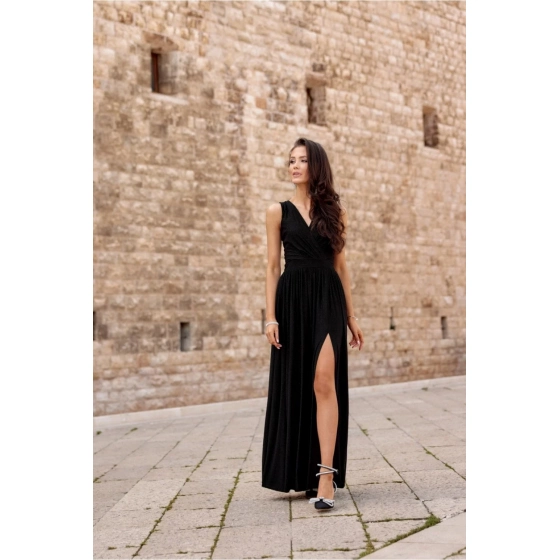 Dámske dlhé šaty SUK0407 Čierna s trblietkou - Roco Fashion