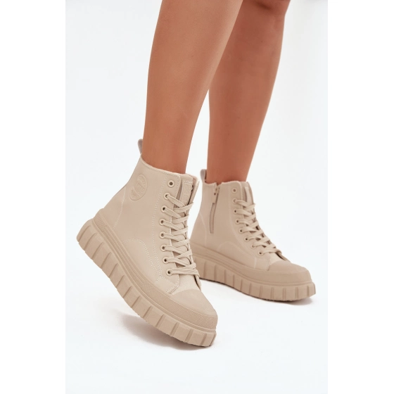 Dámske zateplené členkové tenisky na platforme SS274535 Svetlo béžová - Big Star