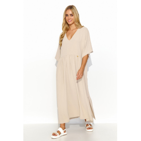 Denné šaty M835 béžové 4XL-5XL - Makadamia