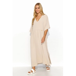 Denné šaty M835 béžové 4XL-5XL - Makadamia