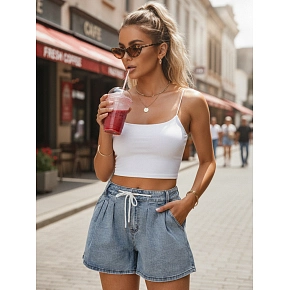 Spodenki damskie jeansowe wiązane w pasie niebieskie FashionStreet SY0552