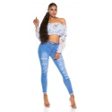Dámsky sexy volánikový top Carmen T80149 Ružová s kvetinovým vzorom - Style fashion