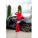 Dámska sexi kožená bunda s umelou kožušinou J930 Červená - In-Stylefashion