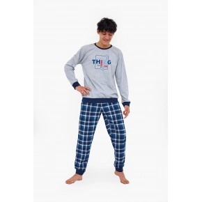 Junior chlapčenské pyžamo Thing 967/54 Šedá s tmavo modrou vzor - Cornette