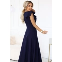 Dámske elegantné maxi šaty s volánikmi 660-1 tmavo modré - Numoco