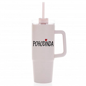 POHODINDA - růžová cestovní termoska s průhledným víčkem 900 ml