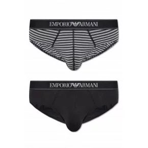 Pánske slipy 2PACK 111733 3F542 16844 čiernosivé s prúžkom - Emporio Armani