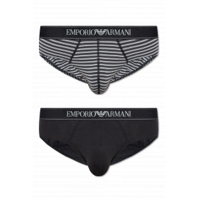 Pánske slipy 2PACK 111733 3F542 16844 čiernosivé s prúžkom - Emporio Armani