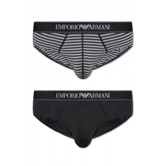 Pánske slipy 2PACK 111733 3F542 16844 čiernosivé s prúžkom - Emporio Armani