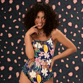 Jednodielne plavky 7734 M3 tm.modré s kvetmi - Anita