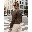 Kurtka damska skórzana ramoneska brązowa FashionStreet TY5541