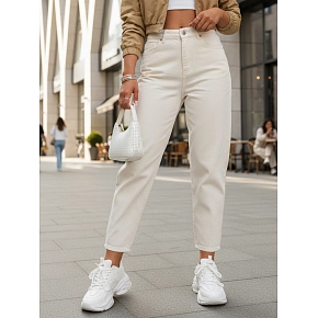 Jeansy damskie mom fit z wysokim stanem śmietankowe FashionStreet UY2860