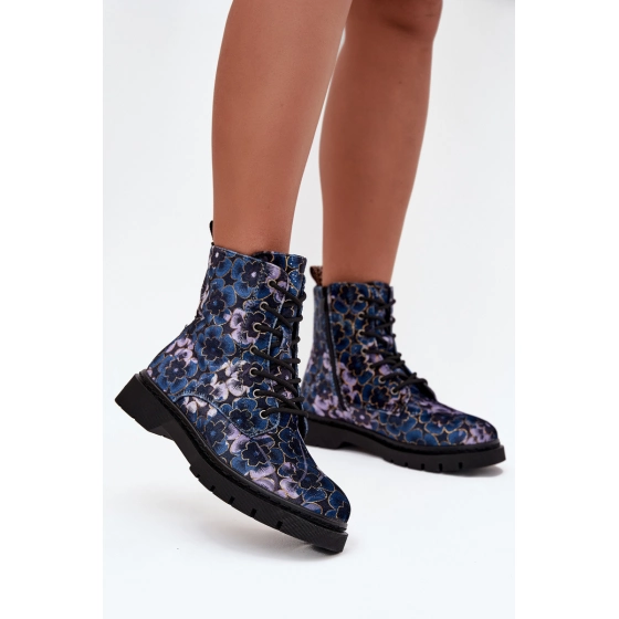 Dámske zateplené členkové topánky 57C1052 Tmavomodrá vzor - Artiker