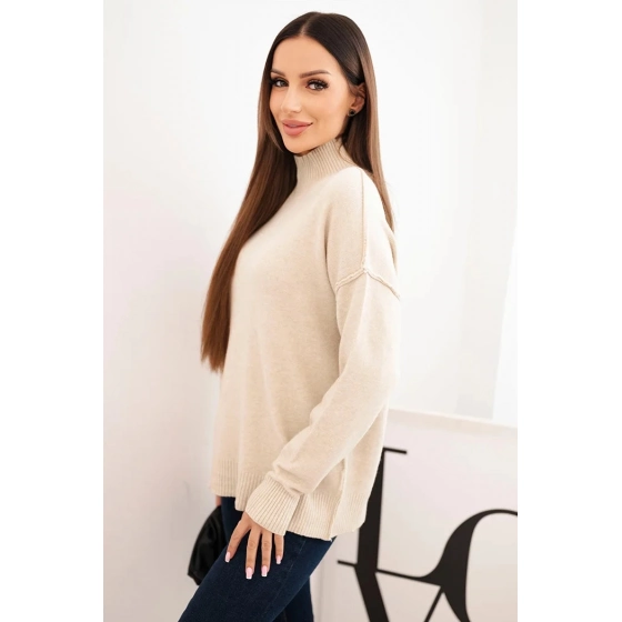 Dámsky sveter voľný štýl 35209 Béžový - K-Fashion